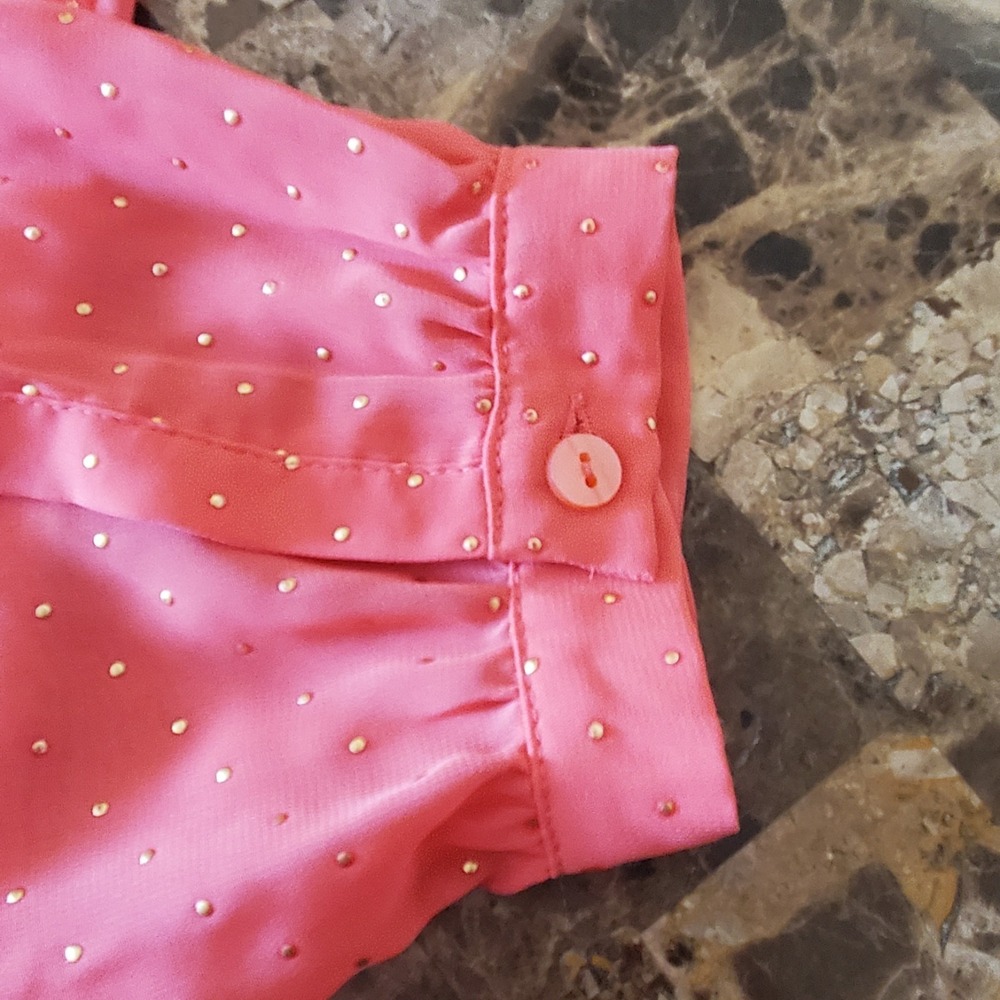a.n.a. sz Petite L spice coral sheer long slv top NWT gold dot feminine romantic - Picture 10 of 14